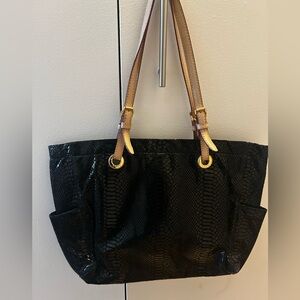 Michael by Michael Kors Elegant Black Snakeskin Tote Bag with Gold Hardware